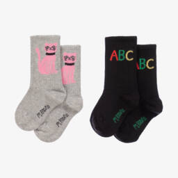 ميني روديني-جوارب مزيج قطن عضوي لون رمادي وأسود (عد 2 ) | Childrensalon Outlet