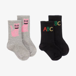 ميني روديني-جوارب مزيج قطن عضوي لون رمادي وأسود (عد 2 ) | Childrensalon Outlet