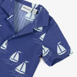 Mini Rodini-Рубашка из синего морского сеерсакера для мальчиков | Childrensalon Outlet
