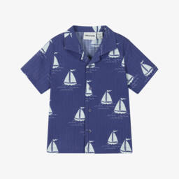 Mini Rodini-Рубашка из синего морского сеерсакера для мальчиков | Childrensalon Outlet