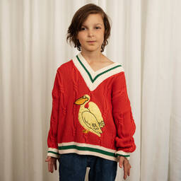 Mini Rodini-Красный вязаный свитер с пеликаном | Childrensalon Outlet