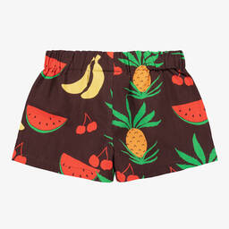 Mini Rodini-Brown Organic Cotton Fruit Print Shorts | Childrensalon Outlet