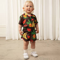 Mini Rodini-Brown Organic Cotton Fruit Print Shorts | Childrensalon Outlet