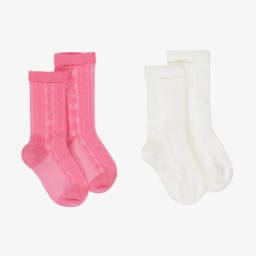 ميني روديني-جوارب قطن لون عاجي وزهري (عدد 2) | Childrensalon Outlet