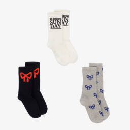 Mini Rodini-Girls Ankle Organic Cotton Socks Trio | Childrensalon Outlet
