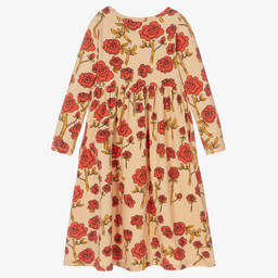 Mini Rodini-Бежевое хлопковое платье с розами для девочек | Childrensalon Outlet
