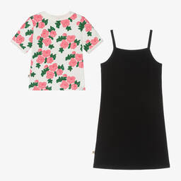 Mini Rodini-Girls Black & White Floral Dress Set | Childrensalon Outlet