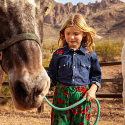 ميني روديني-قميص قطن عضوي دنيم لون أزرق داكن | Childrensalon Outlet