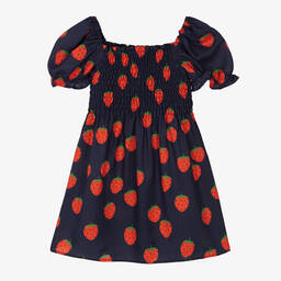 Mini Rodini-Синее платье из лиоцелла с клубникой | Childrensalon Outlet