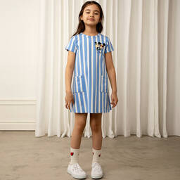 Mini Rodini-Голубое платье в полоску с мышатами | Childrensalon Outlet