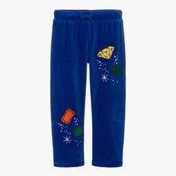 Mini Rodini-Girls Blue Velour Jewels Joggers | Childrensalon Outlet