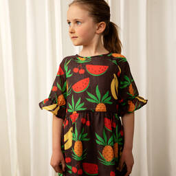 Mini Rodini-Коричневое платье из органического хлопка с фруктами | Childrensalon Outlet