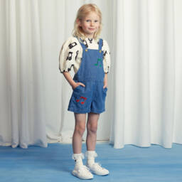 Mini Rodini-Girls Chambray Dungarees with Music Notes | Childrensalon Outlet