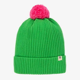 Mini Rodini-قبعة قطن عضوي محبوك لون أخضر وزهري للبنات | Childrensalon Outlet