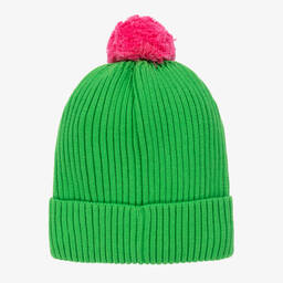 Mini Rodini-قبعة قطن عضوي محبوك لون أخضر وزهري للبنات | Childrensalon Outlet