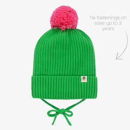 Mini Rodini-قبعة قطن عضوي محبوك لون أخضر وزهري للبنات | Childrensalon Outlet