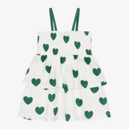 ميني روديني-فستان قطن لون أبيض وأخضر | Childrensalon Outlet