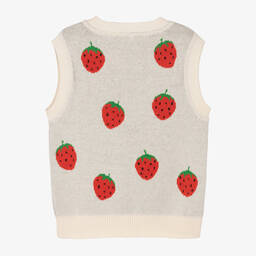 Mini Rodini-Кремовая безрукавка из органического хлопка с клубникой | Childrensalon Outlet