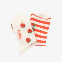 Mini Rodini-Кремово-красные носки из органического хлопка (2пары) | Childrensalon Outlet
