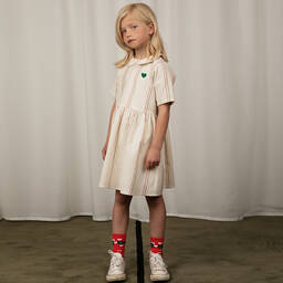 Mini Rodini-قميص قطن عضوي وكتان مقلم لون عاجي | Childrensalon Outlet