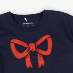 Mini Rodini-تيشيرت بناتي أزرق داكن عضوي مع فيونكة | Childrensalon Outlet