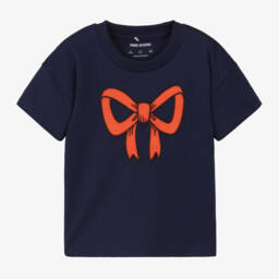 Mini Rodini-تيشيرت بناتي أزرق داكن عضوي مع فيونكة | Childrensalon Outlet