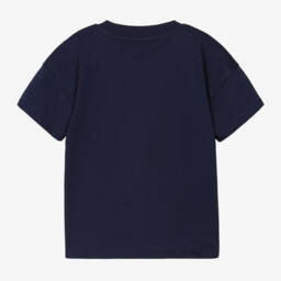 Mini Rodini-تيشيرت بناتي أزرق داكن عضوي مع فيونكة | Childrensalon Outlet
