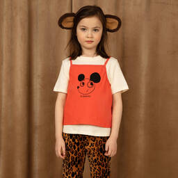 Mini Rodini-طقم تيشيرت قطن عضوي لون برتقالي وعاجي للبنات | Childrensalon Outlet