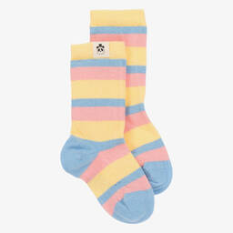 ميني روديني-جوارب مزيج قطن عضوي مقلم لون أزرق للبنات | Childrensalon Outlet