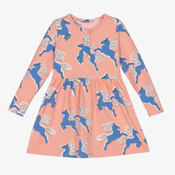 Mini Rodini-Розовое платье с голубыми лошадьми для девочек | Childrensalon Outlet
