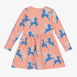 Mini Rodini-Розовое платье с голубыми лошадьми для девочек | Childrensalon Outlet