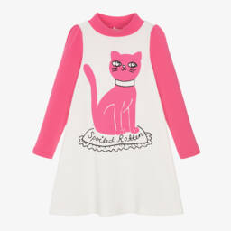 Mini Rodini-Girls Pink Cat Jersey Dress | Childrensalon Outlet