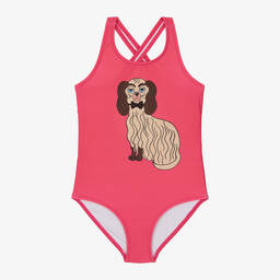 Mini Rodini-Girls Pink Dog Print Swimsuit (UPF50+) | Childrensalon Outlet