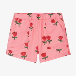 Mini Rodini-Girls Pink Floral Cotton Twill Shorts | Childrensalon Outlet