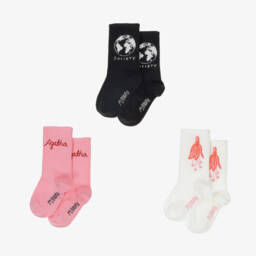 Mini Rodini-Girls Pink & Ivory Sock Trio | Childrensalon Outlet
