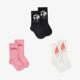 Mini Rodini-Girls Pink & Ivory Sock Trio | Childrensalon Outlet
