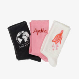 Mini Rodini-Girls Pink & Ivory Sock Trio | Childrensalon Outlet
