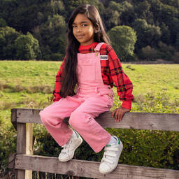Mini Rodini-Girls Pink Organic Cotton Dungarees | Childrensalon Outlet