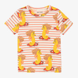 Mini Rodini-Girls Red Cotton Stripe Seahorse T-Shirt | Childrensalon Outlet