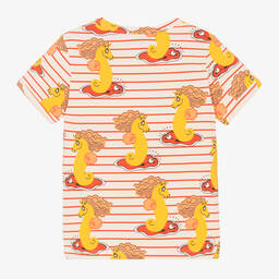 Mini Rodini-Girls Red Cotton Stripe Seahorse T-Shirt | Childrensalon Outlet