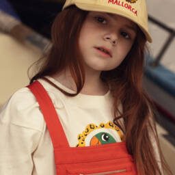 Mini Rodini-Girls Red Twill Patch Dungarees | Childrensalon Outlet