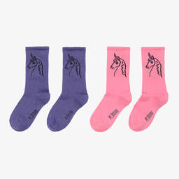 ميني روديني-جوارب مزيج قطن عضوي لون زهري وبنفسجي (عدد 2) | Childrensalon Outlet