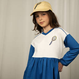 Mini Rodini-Girls White & Blue Organic Cotton Dress | Childrensalon Outlet