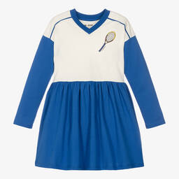 Mini Rodini-Girls White & Blue Organic Cotton Dress | Childrensalon Outlet