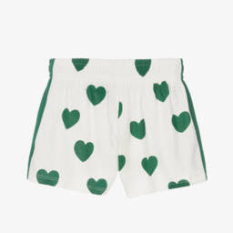 ميني روديني-شورت بطبعة قلوب قطن جيرسي لون أبيض وأخضر | Childrensalon Outlet