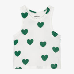 Mini Rodini-Girls White Green Heart Vest Top | Childrensalon Outlet