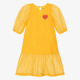 Mini Rodini-Girls Yellow Floral Lace Heart Dress  | Childrensalon Outlet