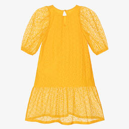 Mini Rodini-Girls Yellow Floral Lace Heart Dress  | Childrensalon Outlet