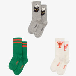 ميني روديني-جوارب مزيج قطن عضوي لون رمادي وأخضر (عدد 3) | Childrensalon Outlet