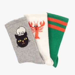 ميني روديني-جوارب مزيج قطن عضوي لون رمادي وأخضر (عدد 3) | Childrensalon Outlet